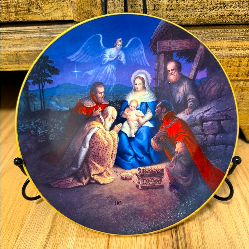 "Gifts of the Magi" W.S. George China Collector’s Plate 22K Rim W/ COA & Stand